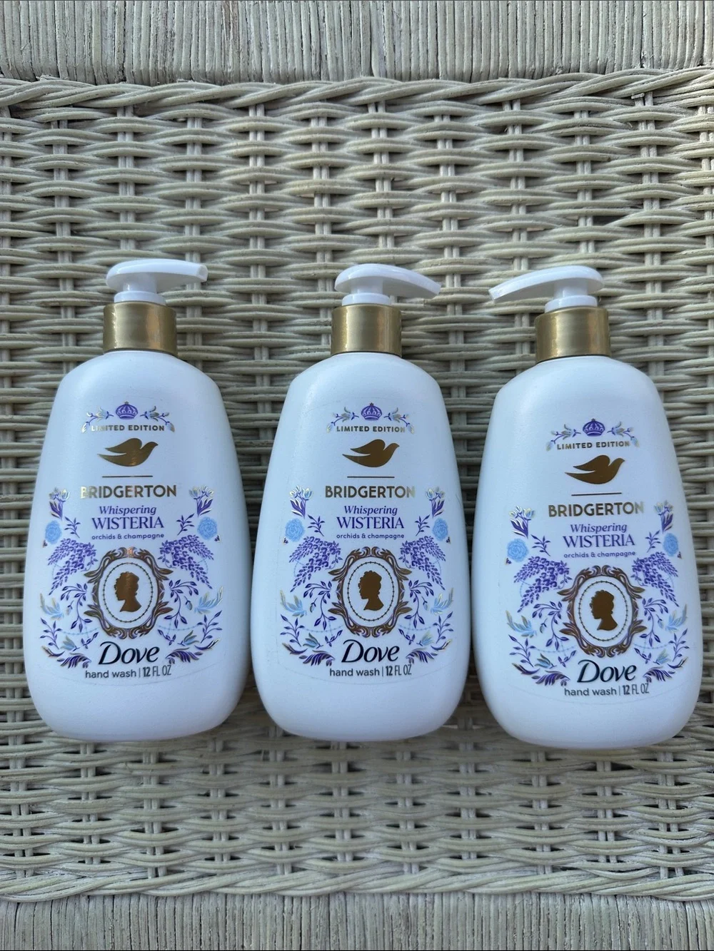 Dove Bridgerton Limited Edition Whispering Wisteria Hand Wash Set of 3 with pump